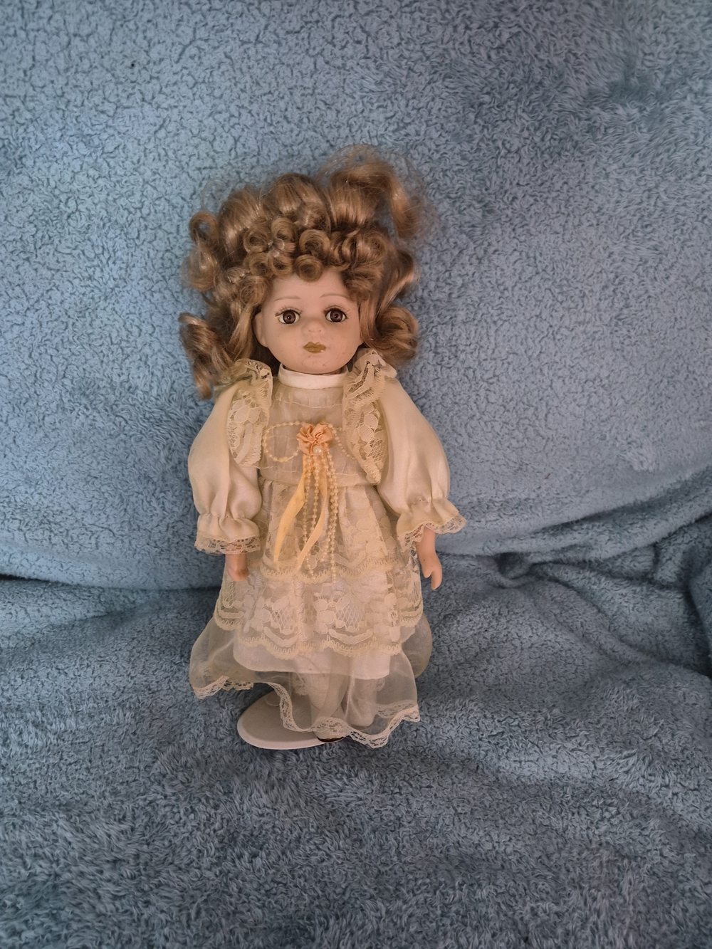 Porcelain Collector Doll in Cream Lace Dress - Classic Kids Toy